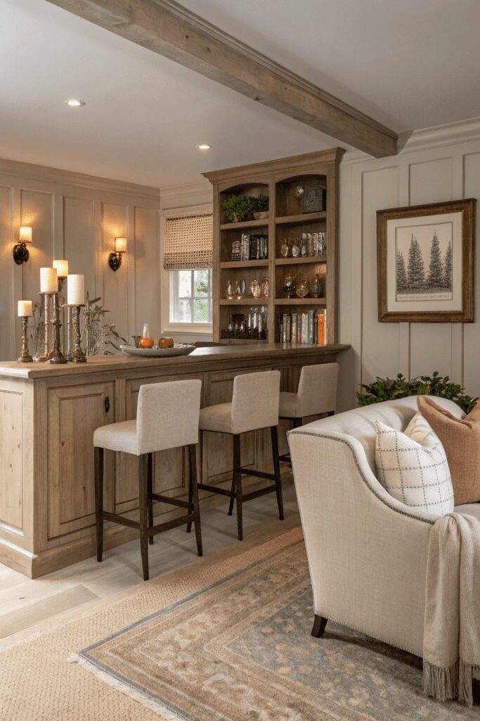 20+ Pale Oak by Benjamin Moore: Your New Paint Color Ideas! 21 Benjamin Moore Pale Oak Ideas: 21. Enhance Your Home Bar with a Touch of Softness