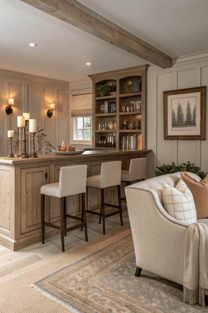 Benjamin Moore Pale Oak Ideas: 21. Enhance Your Home Bar with a Touch of Softness