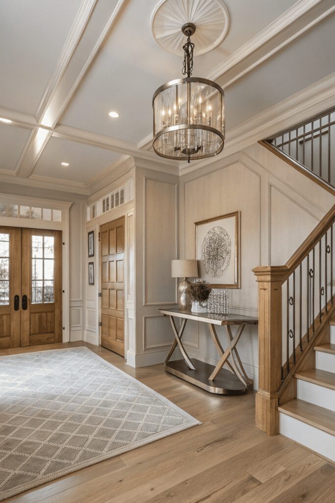 20+ Pale Oak by Benjamin Moore: Your New Paint Color Ideas! 22 Benjamin Moore Pale Oak Ideas: 22. Refresh Your Foyer with Pale Oak and Metallic Accents