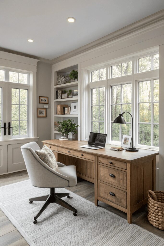 15+ Stunning Agreeable Gray Ideas You Need to See! 3 Sherwin Williams Agreeable Gray Ideas: 3. Chic and Modern Home Office