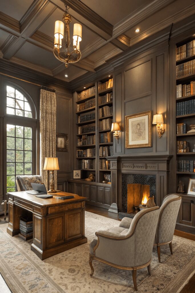 15+ Benjamin Moore Cinnamon Slate: Stunning Ideas Inspo! 1 Benjamin Moore Cinnamon Slate Ideas: 1. Luxe Library Retreat with Cinnamon Slate Elegance