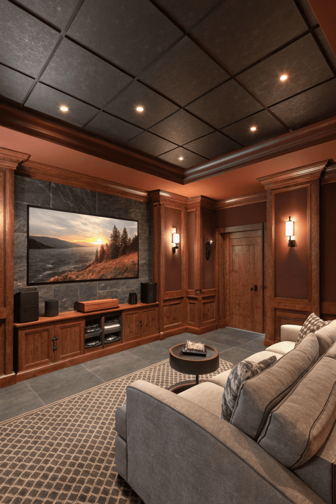 Benjamin Moore Cinnamon Slate Ideas: 7. Cinematic Home Theater with Dark Cinnamon Slate Walls