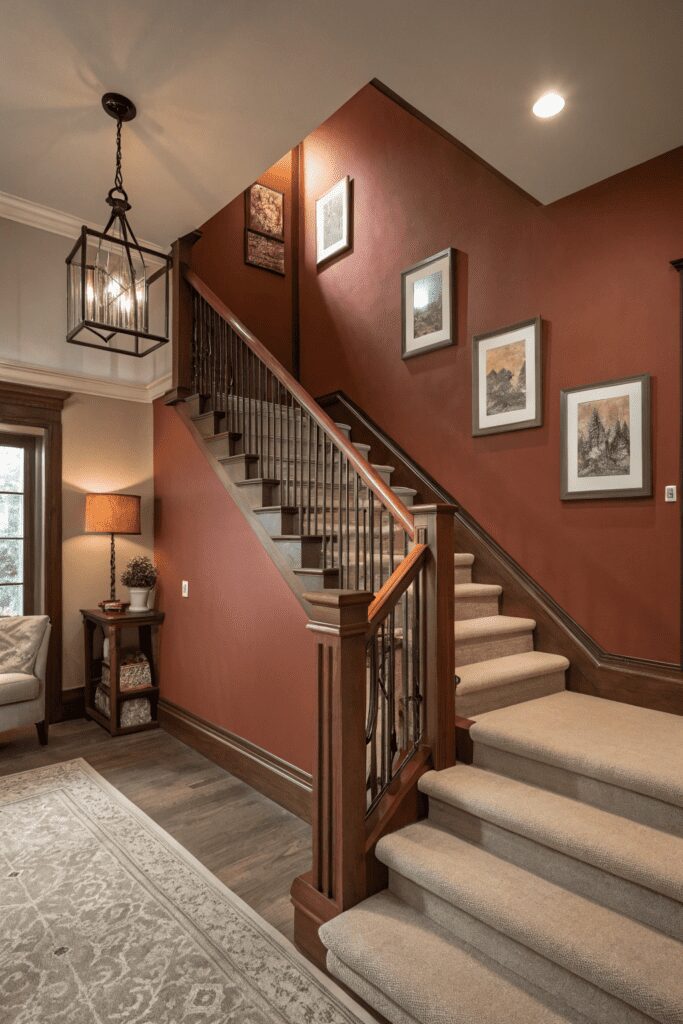 15+ Benjamin Moore Cinnamon Slate: Stunning Ideas Inspo! 8 Benjamin Moore Cinnamon Slate Ideas: 8. Statement Stairwell with Cinnamon Slate Drama