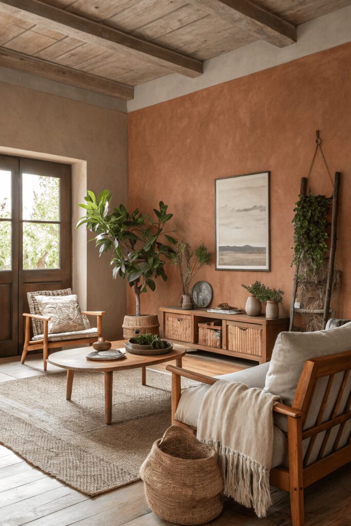 15+ Benjamin Moore Cinnamon Slate: Stunning Ideas Inspo! 9 Benjamin Moore Cinnamon Slate Ideas: 9. Wabi-Sabi Inspired Living Room with Cinnamon Slate Walls