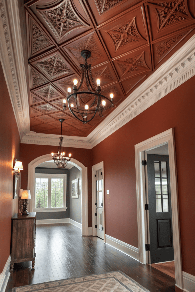 Benjamin Moore Cinnamon Slate Ideas: 12. Dramatic Ceiling Feature with Cinnamon Slate Contrast