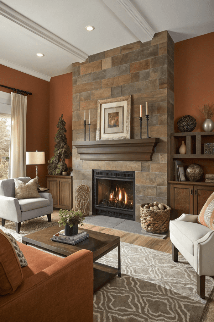 Benjamin Moore Cinnamon Slate Ideas: 13. Contemporary Fireplace Wall with Cinnamon Slate Warmth