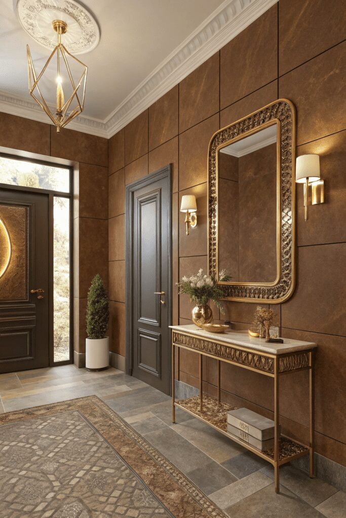 15+ Benjamin Moore Cinnamon Slate: Stunning Ideas Inspo! 16 Benjamin Moore Cinnamon Slate Ideas: 16. Enchanting Entryway with Cinnamon Slate & Gold Accents