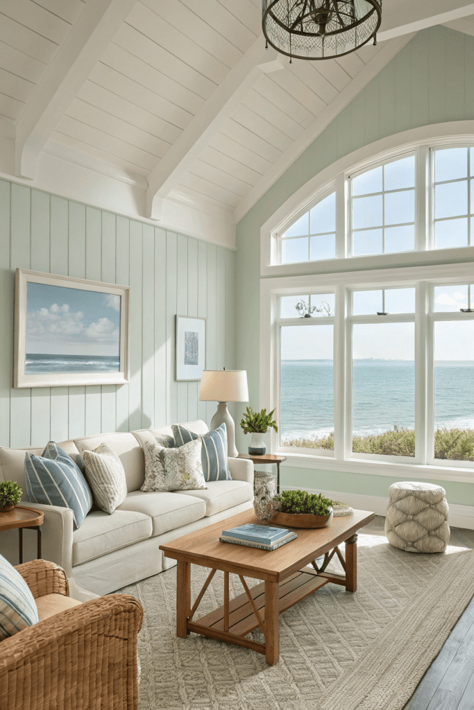 Benjamin Moore Sea Salt Ideas: 7. Sea Salt in an Open Concept Living Room