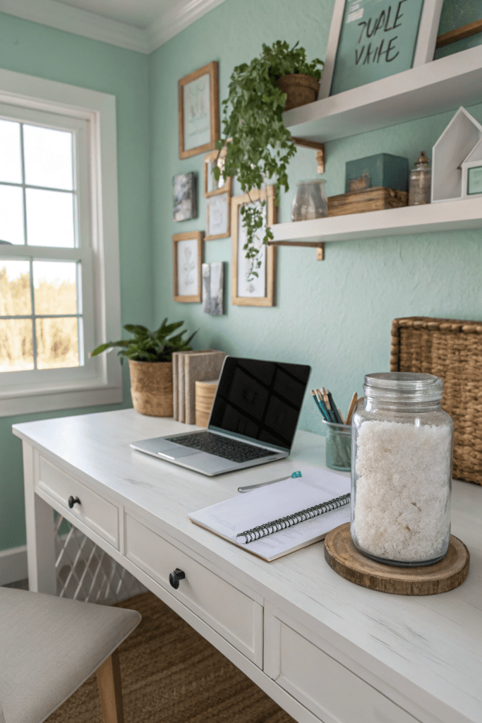 Benjamin Moore Sea Salt Ideas: 10. Sea Salt for an Inviting Home Office