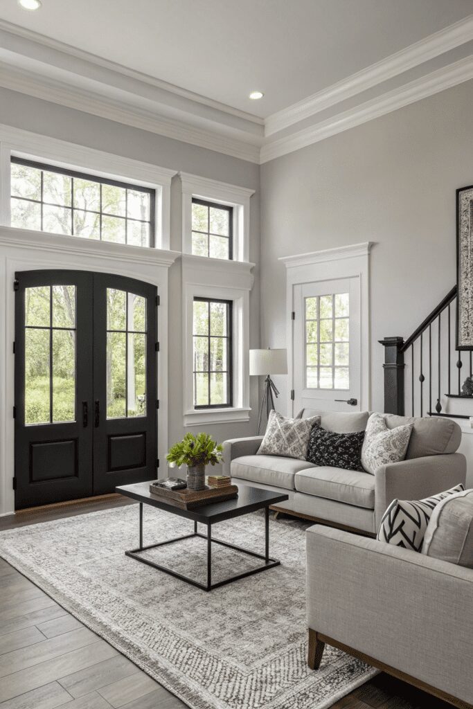 15+ Stunning Agreeable Gray Ideas You Need to See! 8 Sherwin Williams Agreeable Gray Ideas: 8. Agreeable Gray with Bold Black Accents