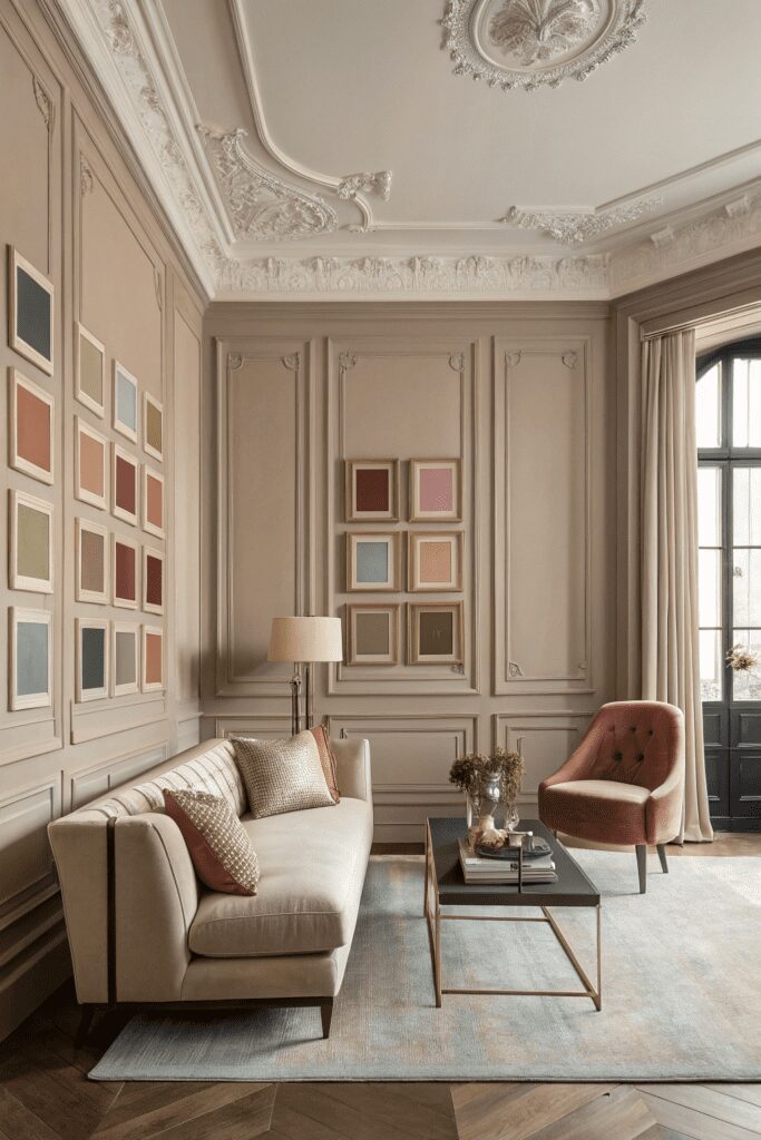 15+ Upgrade Your Space with Benjamin Moore Pashmina Ideas! 17 Benjamin Moore Pashmina Ideas: 17. Pashmina Paneled Walls for an Ultra-Sophisticated Look