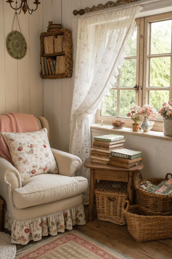 Cottage Core Living Rooms Ideas: 2. Vintage Storybook Nook