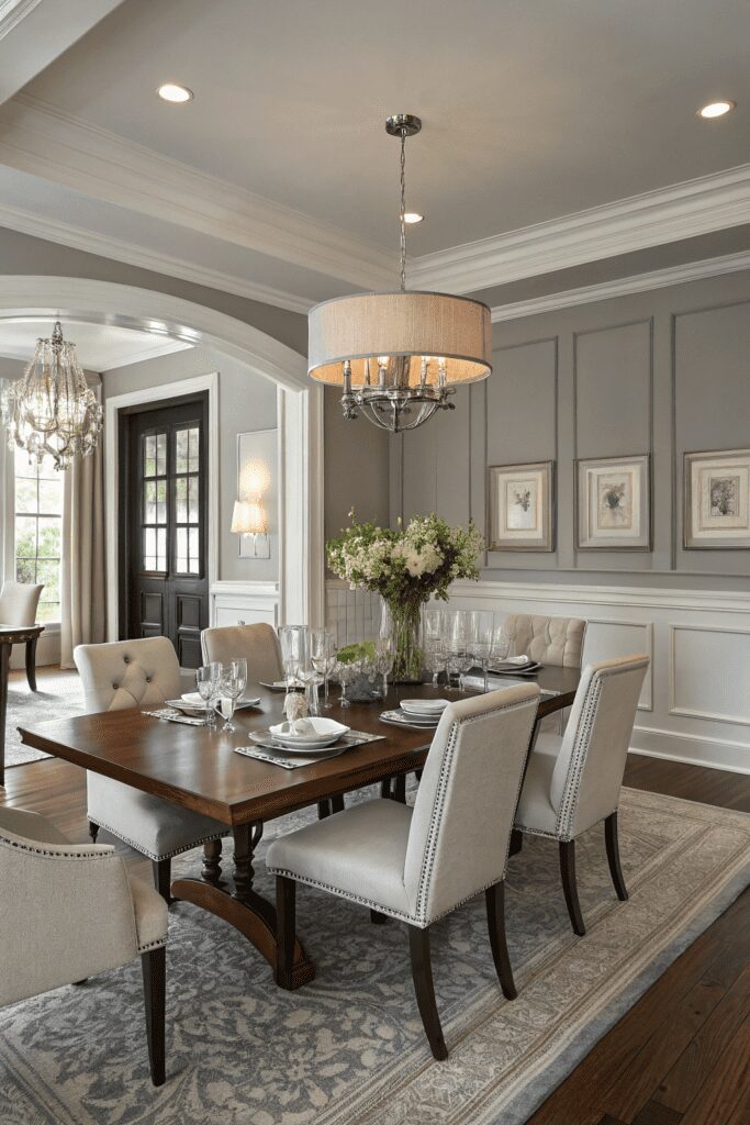 15+ Stunning Agreeable Gray Ideas You Need to See! 12 Sherwin Williams Agreeable Gray Ideas: 12. Elegant Dining Room with Agreeable Gray