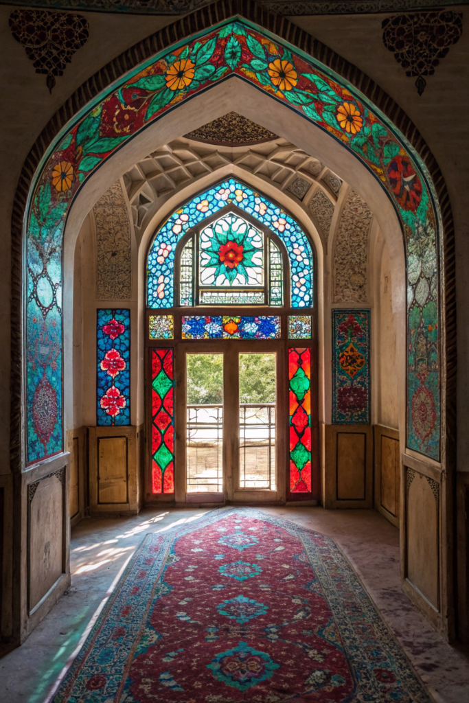 Cased Openings Between Rooms Ideas: 7. Stained Glass Archway for a Vibrant Touch