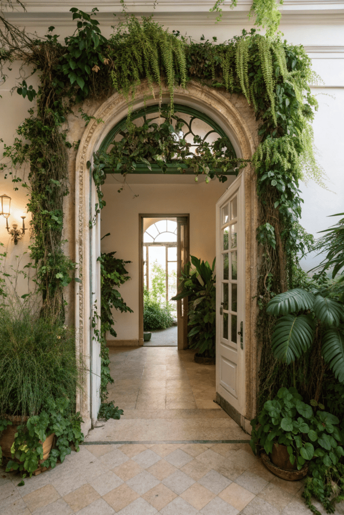 Cased Openings Between Rooms Ideas: 13. Greenery-Embedded Archway for a Biophilic Touch