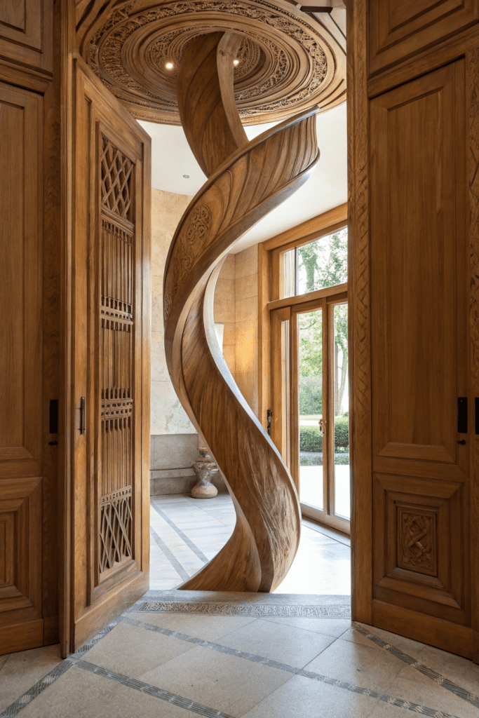 Cased Openings Between Rooms Ideas: 14. Twisted Wood Sculpture Opening for an Artistic Flair