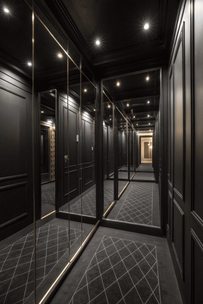 20+ Stunning Black Room Ideas You Need to Try Now! 2 Black Rooms Ideas 2. Noir Mirror Illusion Room
