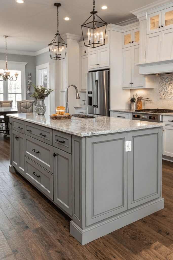 15+ Stunning Agreeable Gray Ideas You Need to See! 14 Sherwin Williams Agreeable Gray Ideas: 14. Statement Kitchen Island in Agreeable Gray