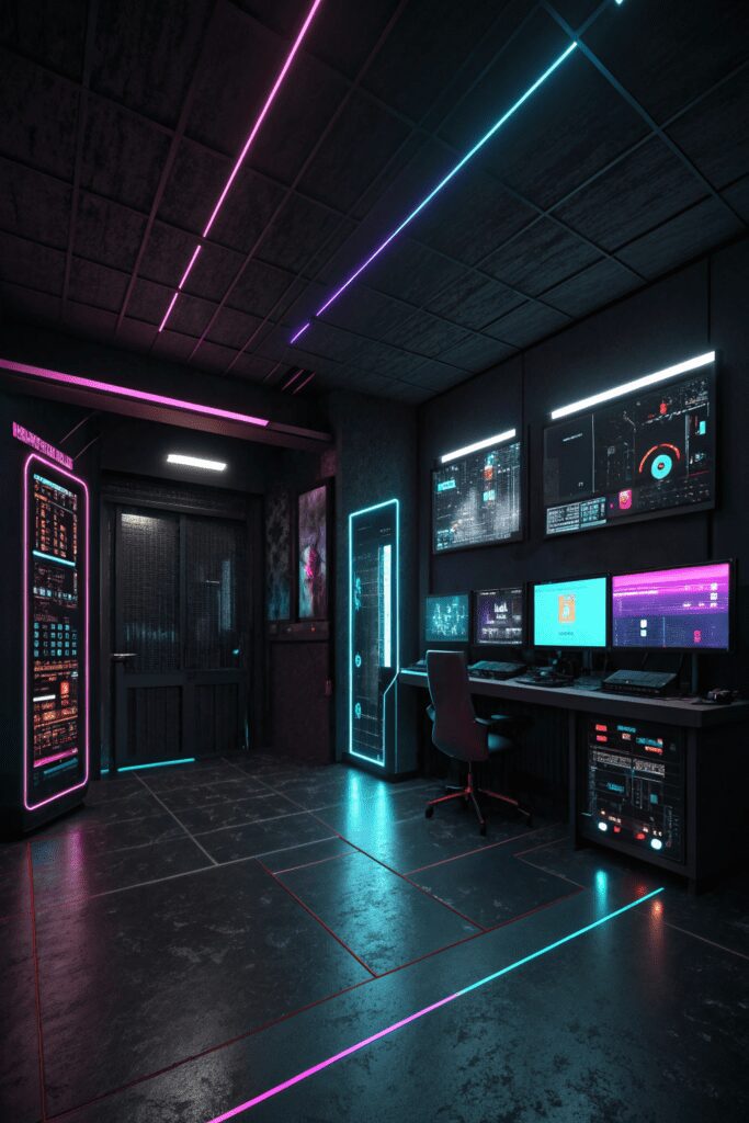 20+ Stunning Black Room Ideas You Need to Try Now! 4 Black Rooms Ideas: 4. Cyberpunk Neon Blackout Room