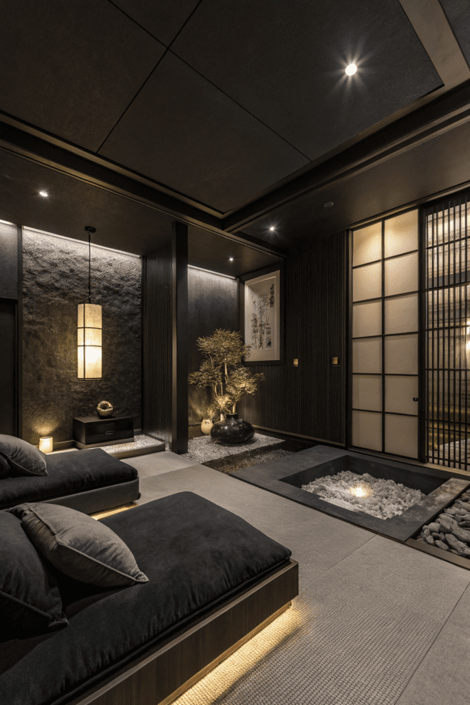 Black Rooms Ideas: 5. Luxurious Black Zen Retreat