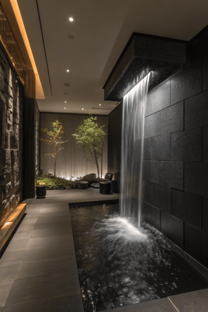 Black Rooms Ideas: 11. Black Waterfall Meditation Room