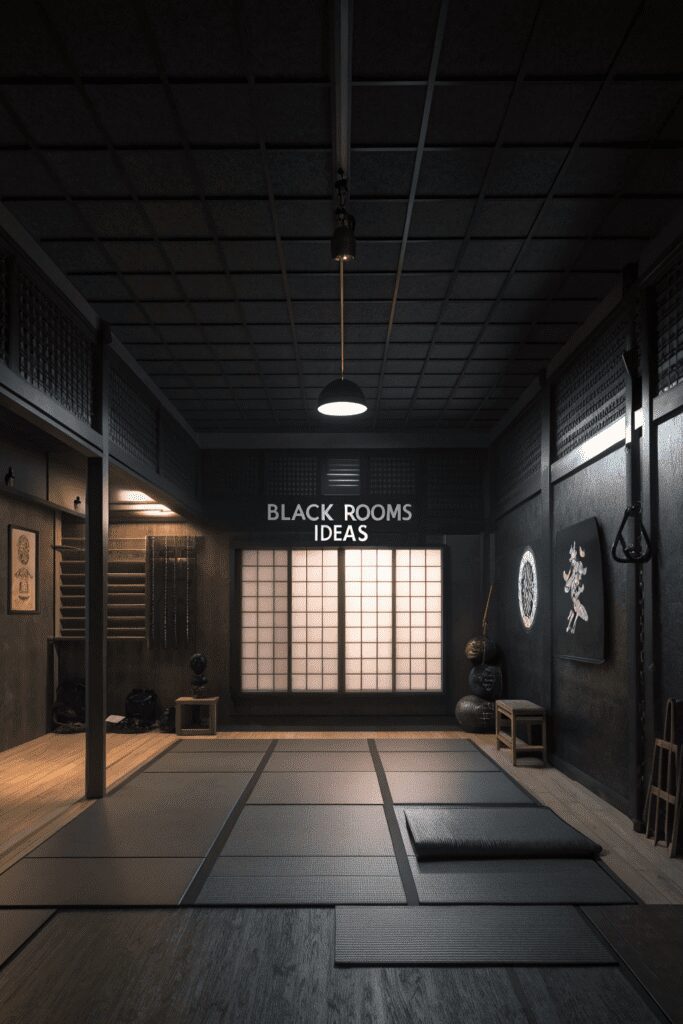 20+ Stunning Black Room Ideas You Need to Try Now! 16 Black Rooms Ideas: 16. The Noir Samurai Dojo