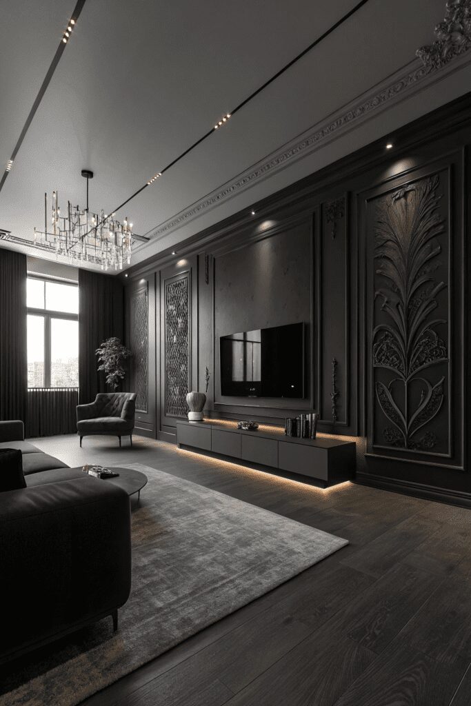 20+ Stunning Black Room Ideas You Need to Try Now! 15 Black Rooms Ideas: 15. Monochrome Cinematic Escape