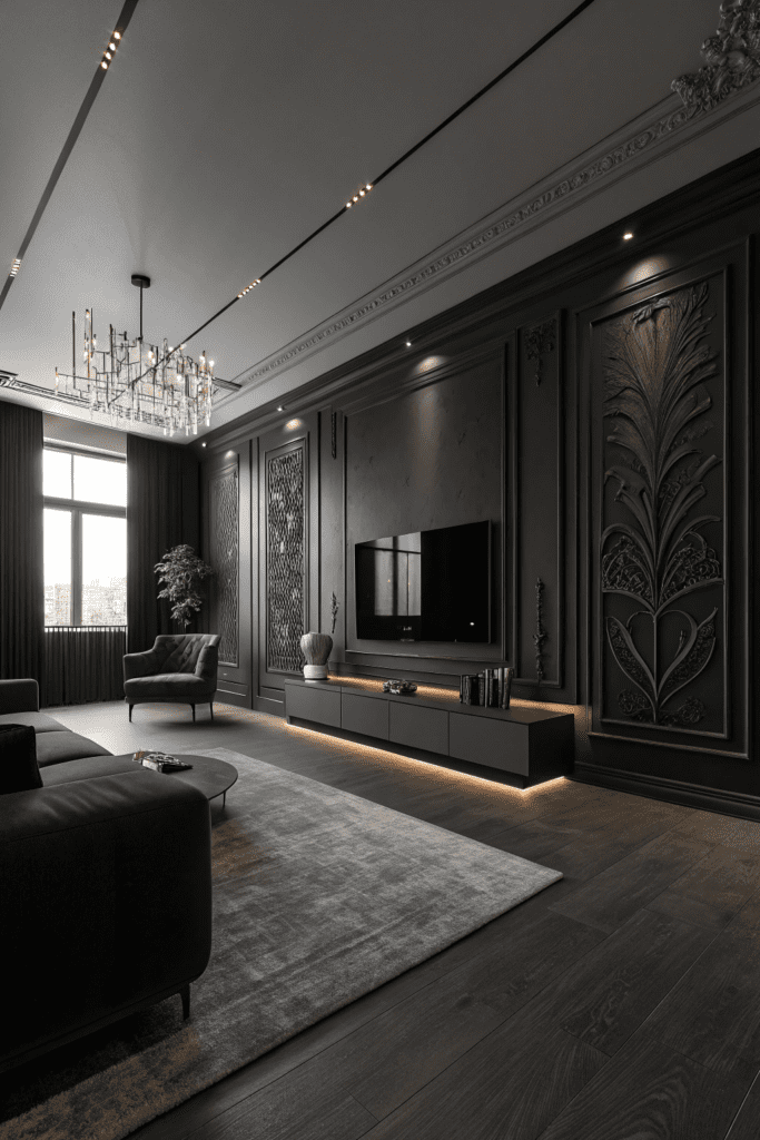 Black Rooms Ideas: 15. Monochrome Cinematic Escape