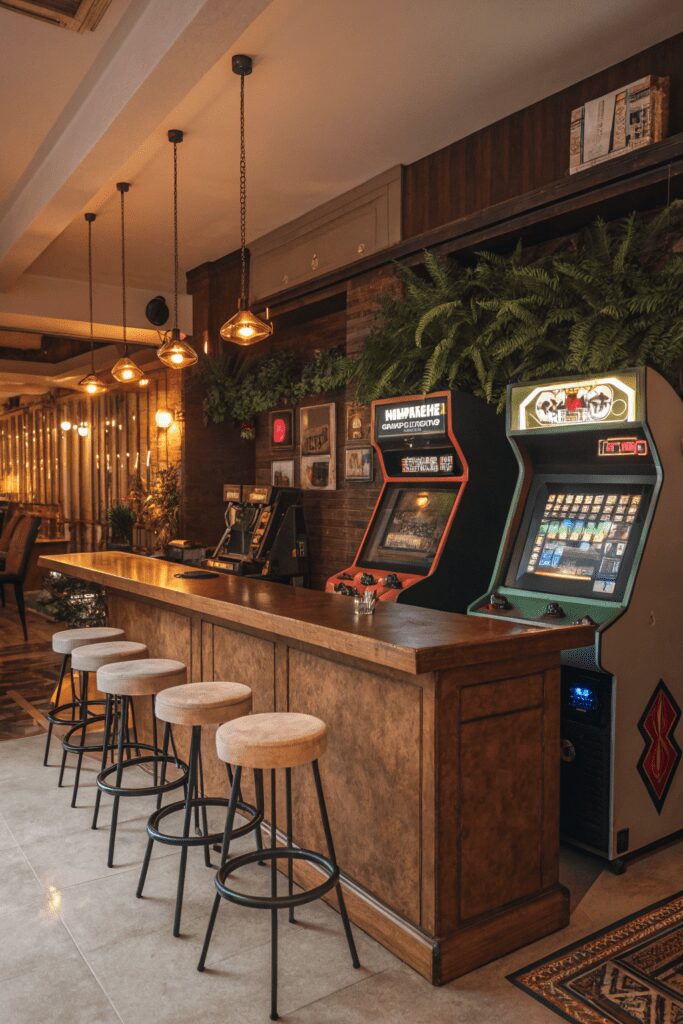 10+ Transform Your Space with These Home Bar Room Ideas! 3 Home Bar Rooms Ideas: 3. The Retro Arcade Bar