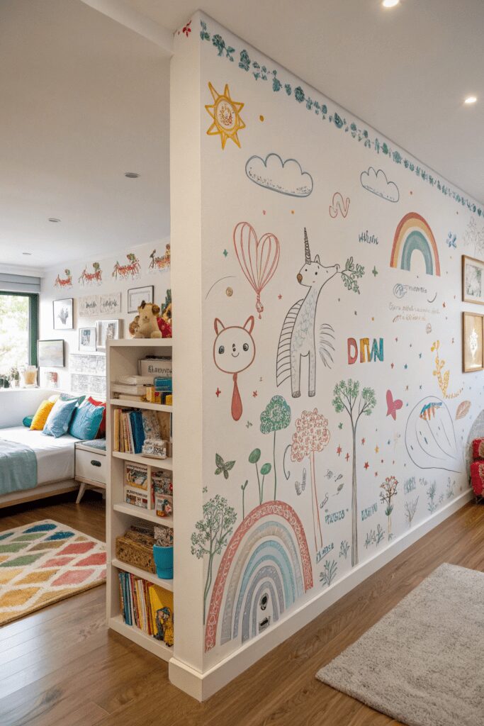 15+ Kids Room Ideas You’ll Want to Copy ASAP! 4 Kids Rooms Ideas: 4. Doodle Wall & Creative Studio