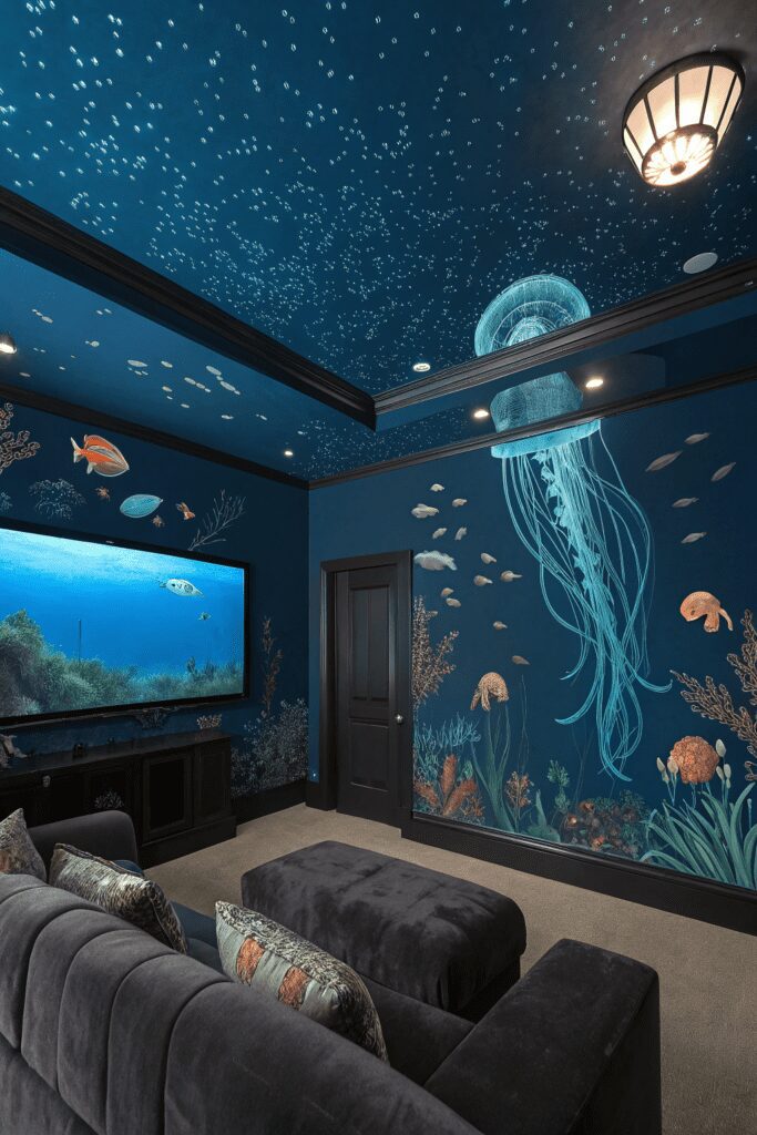 10+ Dreamy Home Theater Ideas You Need to See Now! 2 Home Theater Rooms Ideas: 2. Underwater-Inspired Aquatic Cinema