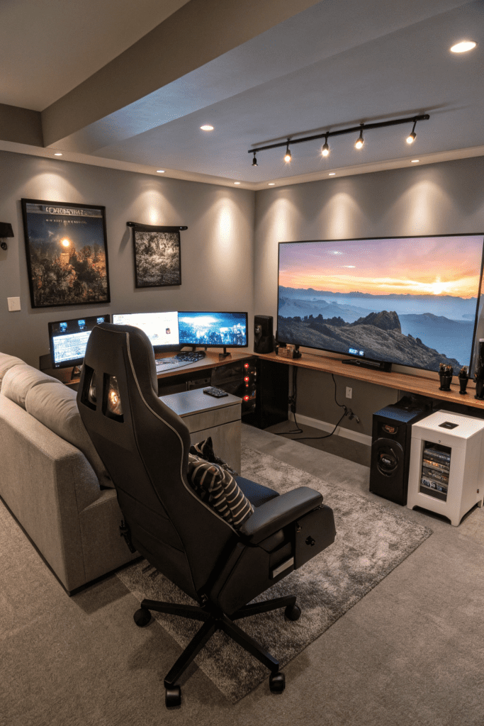 Home Theater Rooms Ideas: 4. Gamer's Paradise with Multi-Screen Setup