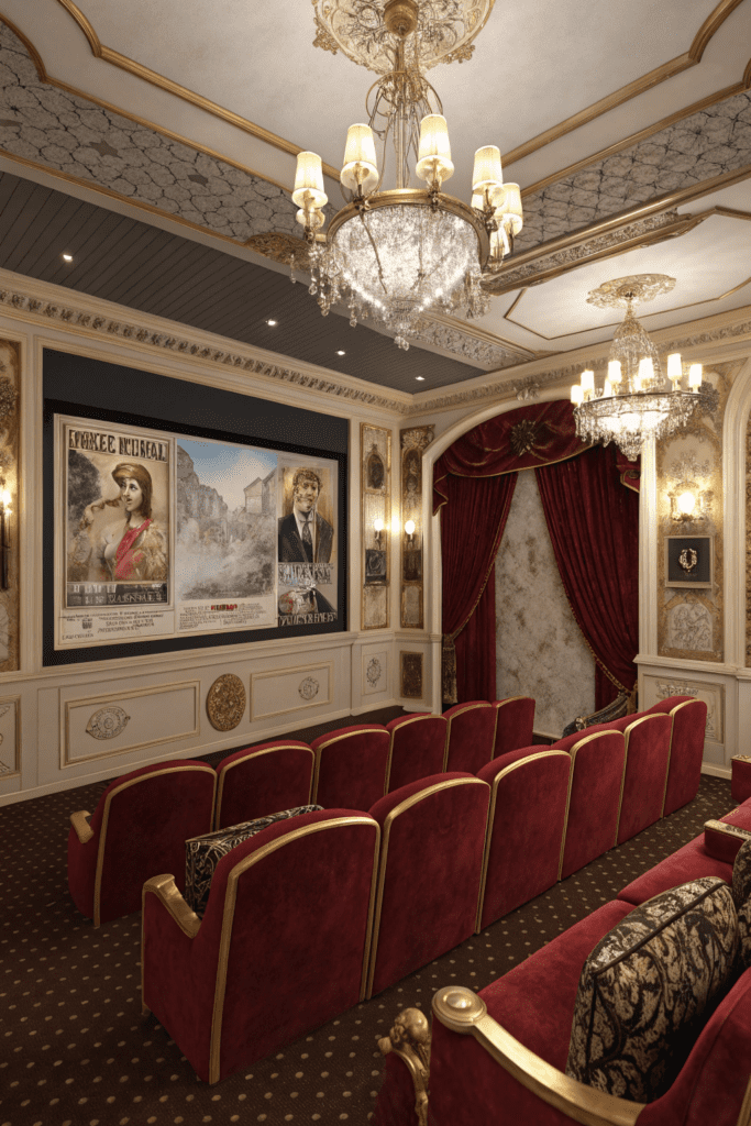 Home Theater Rooms Ideas: 5. Vintage Hollywood Glamour Theater