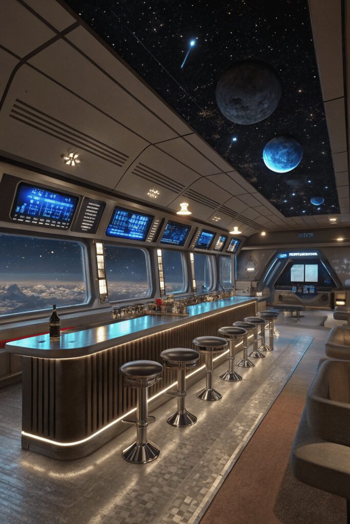 10+ Transform Your Space with These Home Bar Room Ideas! 5 Home Bar Rooms Ideas: 5. The Sci-Fi Space Station Bar