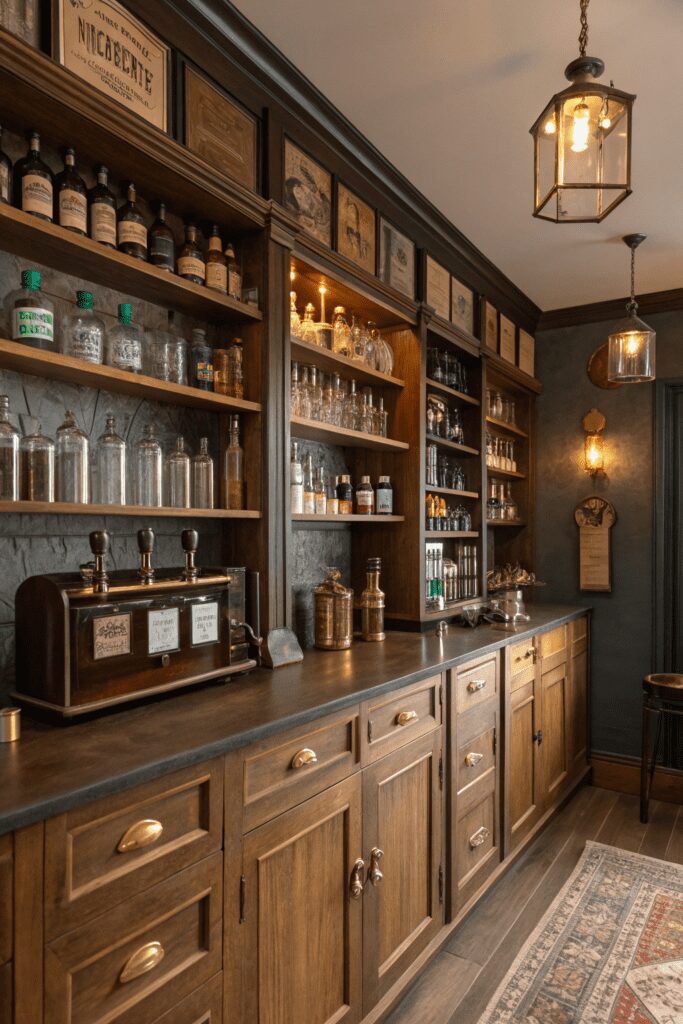 10+ Transform Your Space with These Home Bar Room Ideas! 6 Home Bar Rooms Ideas: 6. The Vintage Apothecary Bar