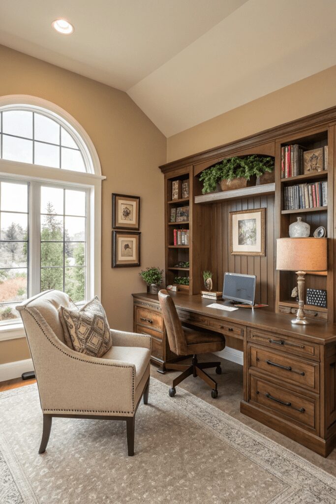 10+ Accessible Beige Designs to Transform Your Home! 4 Sherwin Williams Accessible Beige Ideas: 4. Inviting Home Office