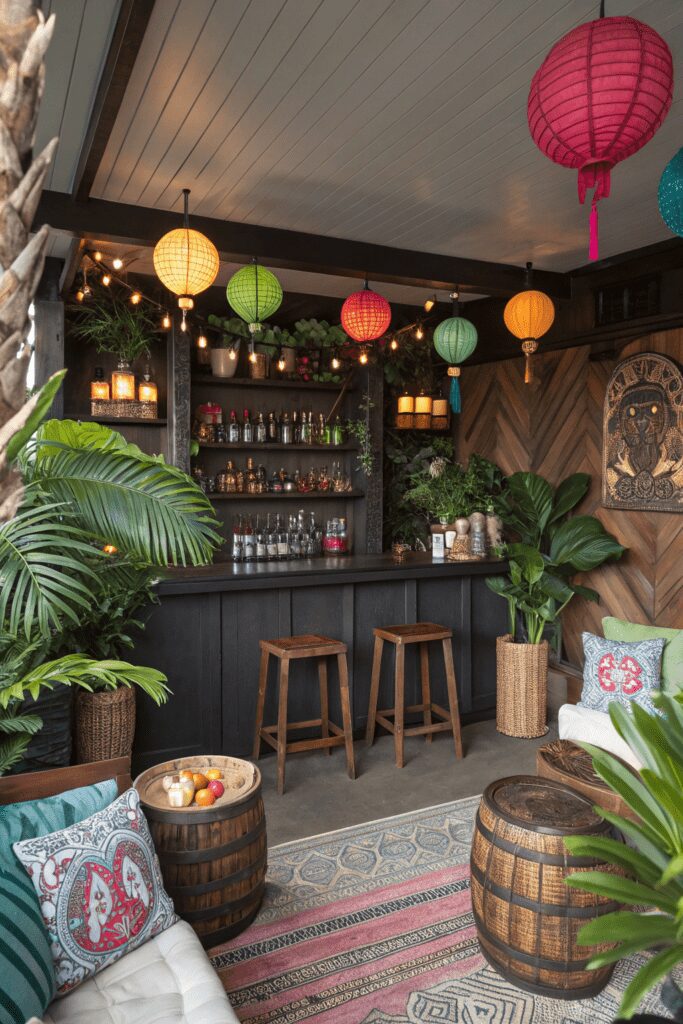 10+ Transform Your Space with These Home Bar Room Ideas! 8 Home Bar Rooms Ideas: 8. The Bohemian Tiki Lounge