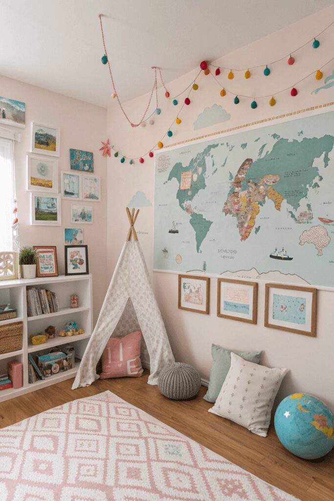 25+ Nursery Room Magic: Decor Ideas You’ll Love! 2 Nursery Room Ideas: 2. Adventure Wall: Interactive Map and Travel Decor