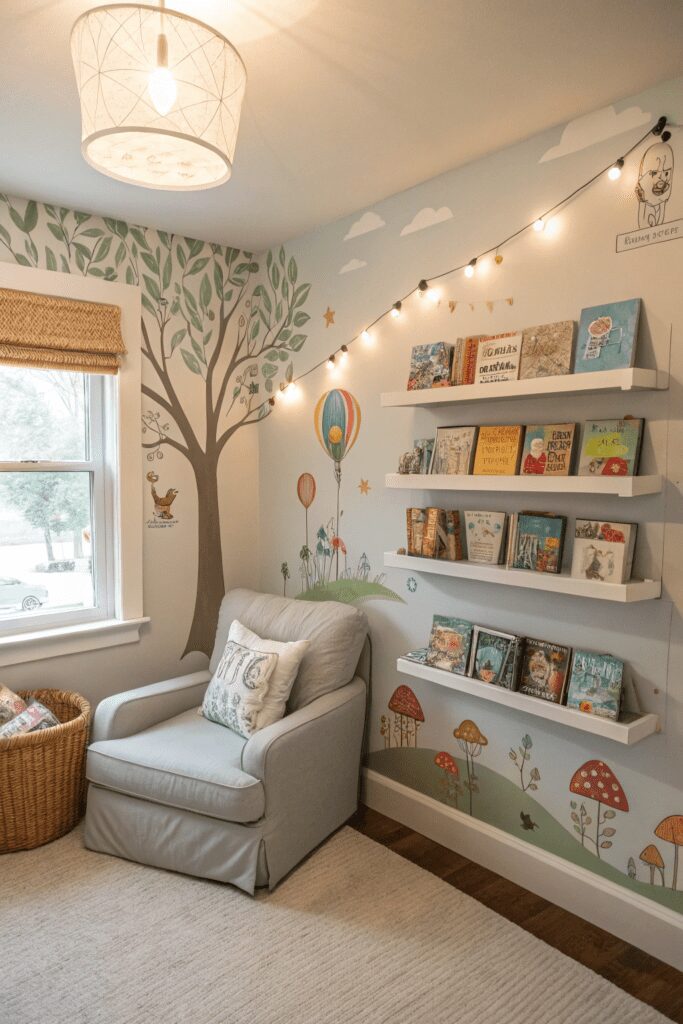 25+ Nursery Room Magic: Decor Ideas You’ll Love! 5 Nursery Room Ideas: 5. Storybook Nook with Floating Library