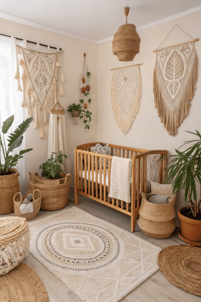25+ Nursery Room Magic: Decor Ideas You’ll Love! 14 Nursery Room Ideas: 14. Boho Bliss with Macramé and Earthy Tones