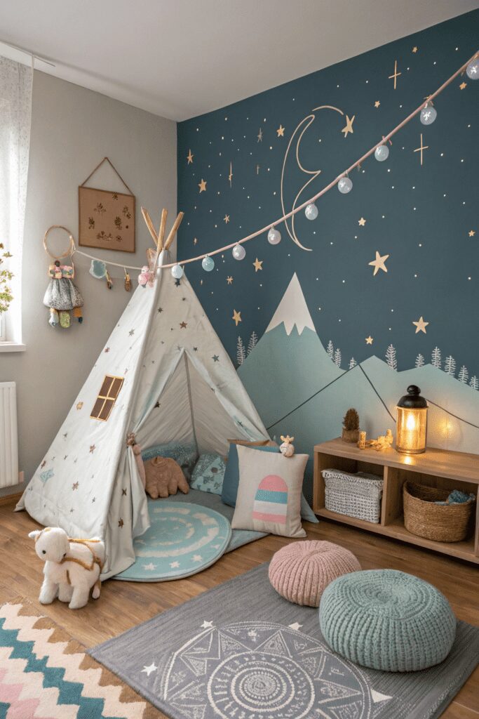 25+ Nursery Room Magic: Decor Ideas You’ll Love! 15 Nursery Room Ideas: 15. Outer Wilds with Camping Adventure Theme
