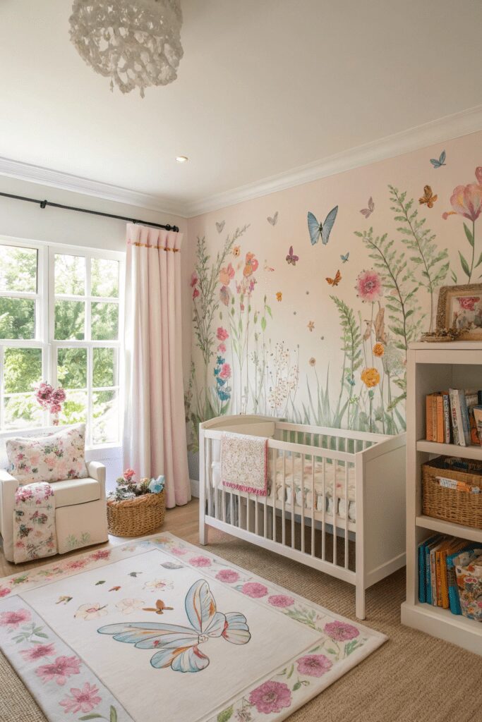 25+ Nursery Room Magic: Decor Ideas You’ll Love! 19 Nursery Room Ideas: 19. Garden of Dreams with Floral and Butterfly Accents