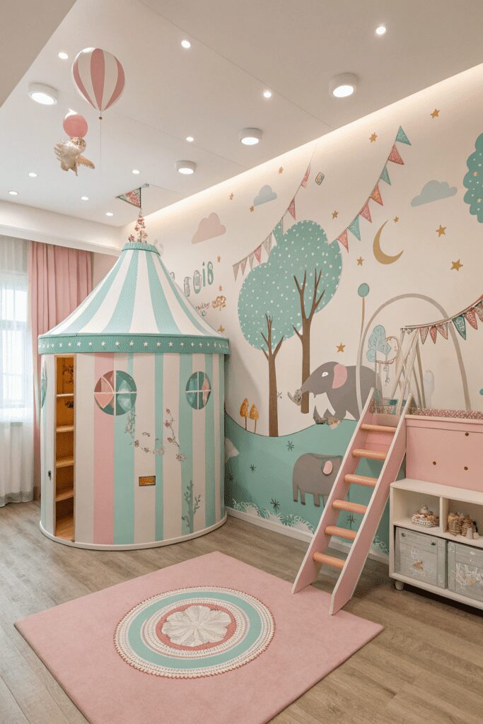 25+ Nursery Room Magic: Decor Ideas You’ll Love! 22 Nursery Room Ideas: 22. Pastel Circus with Soft Play Elements