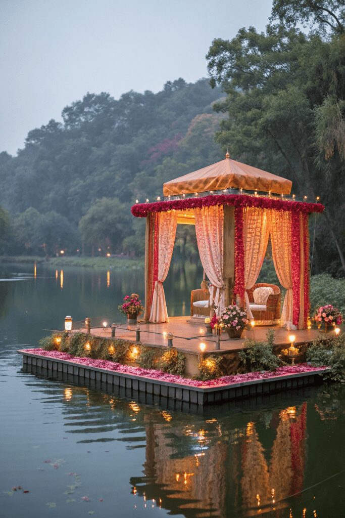 10+ Jaw-Dropping Desi Wedding Decor Inspiration Ideas! 1 Desi Wedding Decor Ideas: 1. Floating Mandap on a Waterbody