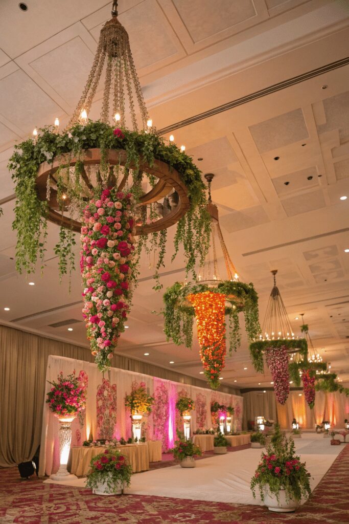 10+ Jaw-Dropping Desi Wedding Decor Inspiration Ideas! 4 Desi Wedding Decor Ideas: 4. Upside-Down Floral Chandeliers