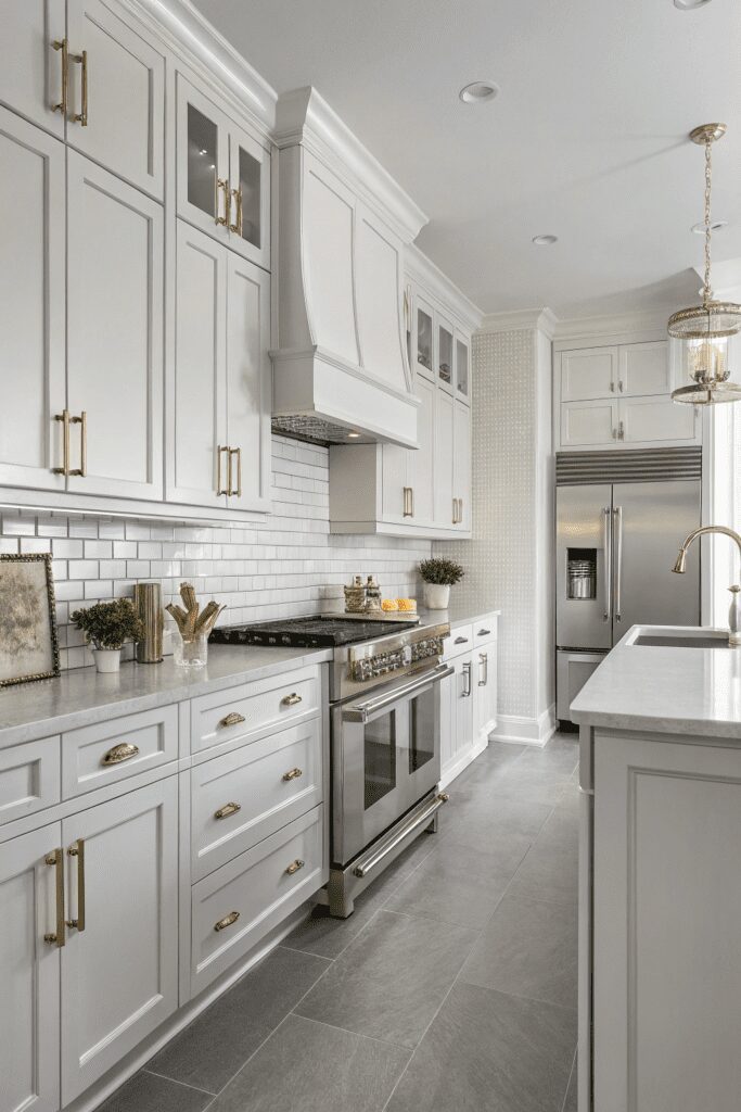 10+ Sherwin Williams Shoji White: Transform Your Space! 2 Sherwin Williams Shoji White Ideas: 2. Monochromatic Kitchen with Metallic Accents