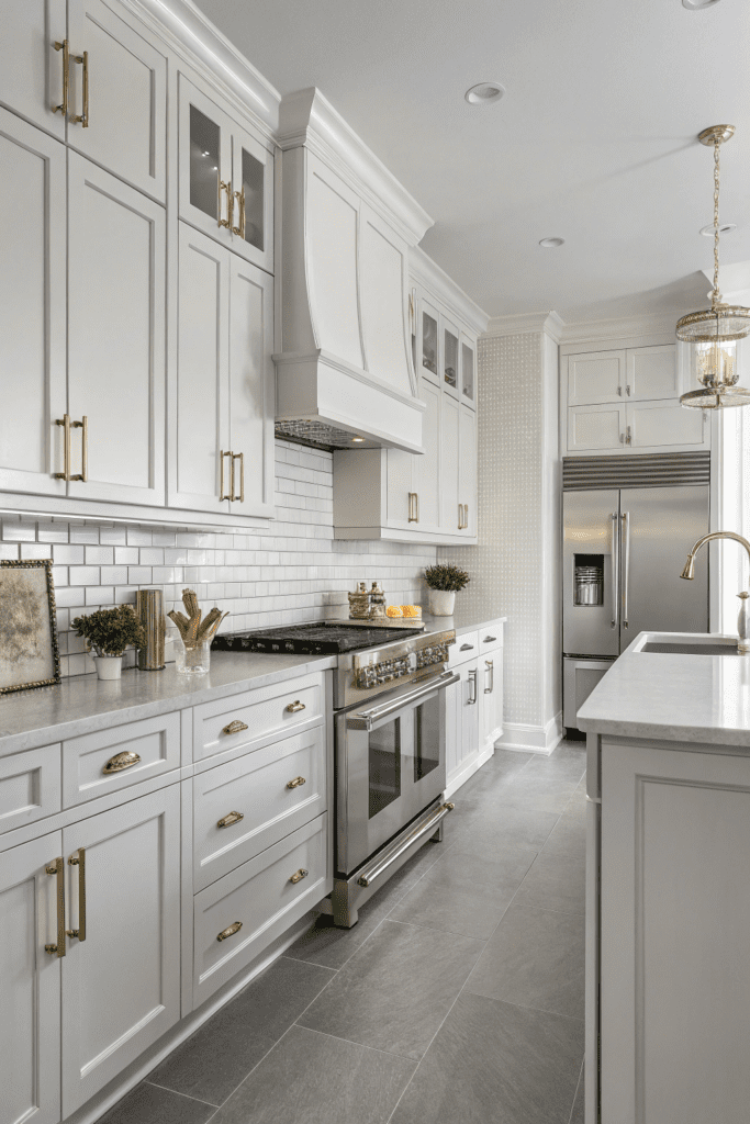 Sherwin Williams Shoji White Ideas: 2. Monochromatic Kitchen with Metallic Accents