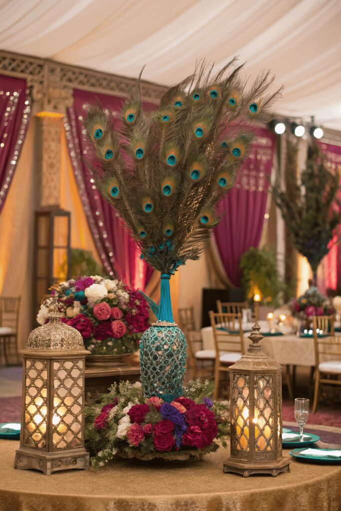 10+ Jaw-Dropping Desi Wedding Decor Inspiration Ideas! 9 Desi Wedding Decor Ideas: 9. Peacock-Inspired Décor with Feather Accents