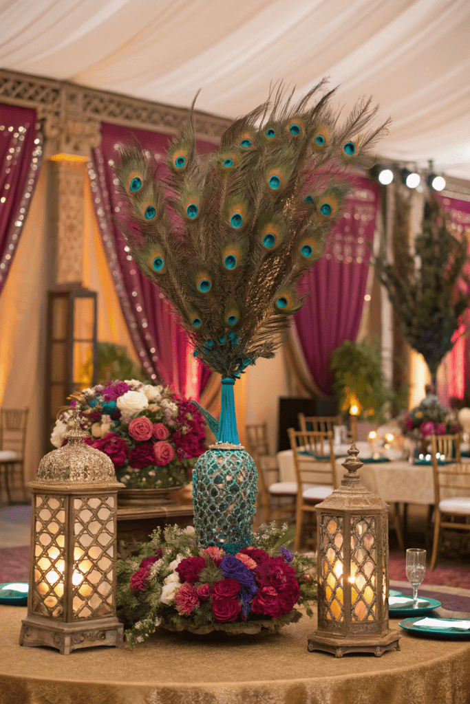 Desi Wedding Decor Ideas: 9. Peacock-Inspired Décor with Feather Accents