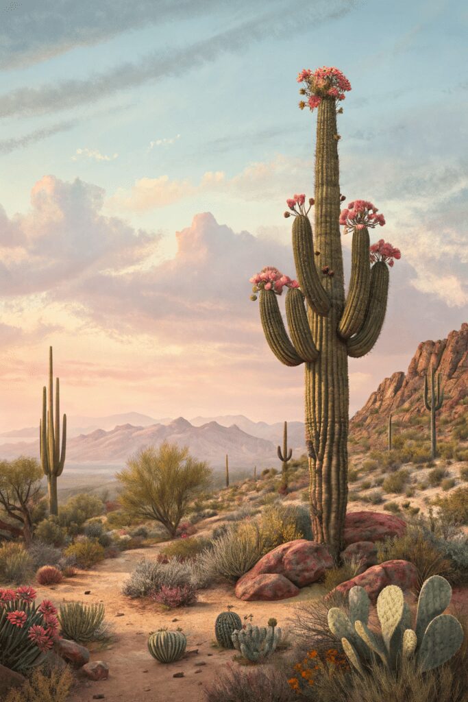 20+ Inspiring Mexican Art Painting Ideas for Your Project! 9 Mexican Art Painting Ideas: 9. The Spirit of Cactus and Desert Landscape